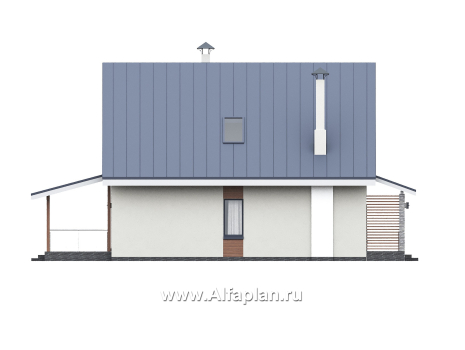 Проекты домов Альфаплан - "Генезис" - проект дома, с мансардой, с террасой в современном стиле - превью фасада №3