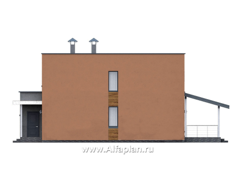 Проекты домов Альфаплан - "Коронадо" - проект дома, 2 этажа, с террасой и плоской крышей, мастер спальня, в стиле хай-тек - превью фасада №2