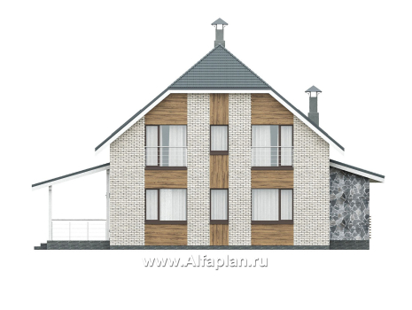 Проекты домов Альфаплан - "Династия" - проект дома с мансардой, с террасой сбоку, мастер спальня  - превью фасада №4