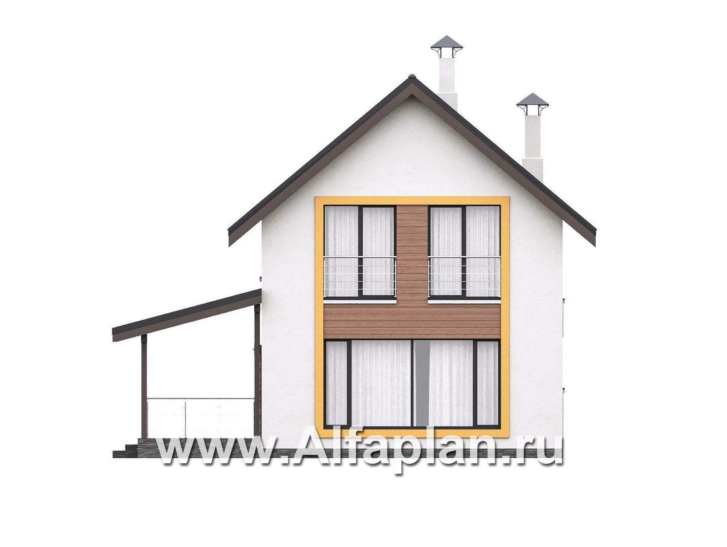 Проекты домов Альфаплан - "Викинг" - проект дома, 2 этажа, с сауной и с террасой сбоку, в скандинавском стиле - изображение фасада №4