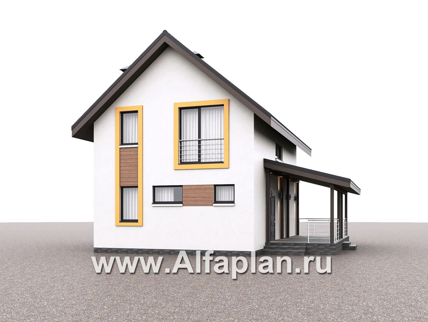 Проекты домов Альфаплан - "Викинг" - проект дома, 2 этажа, с сауной и с террасой сбоку, в скандинавском стиле - дополнительное изображение №2