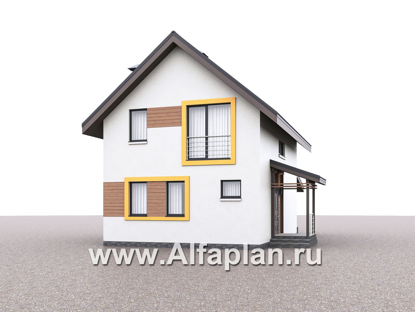 Проекты домов Альфаплан - "Викинг" - проект дома, 2 этажа, с сауной и с террасой, в скандинавском стиле - дополнительное изображение №1
