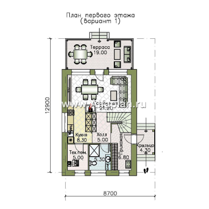 Проекты домов Альфаплан - "Викинг" - проект дома, 2 этажа, с сауной и с террасой, в скандинавском стиле - превью плана проекта №1