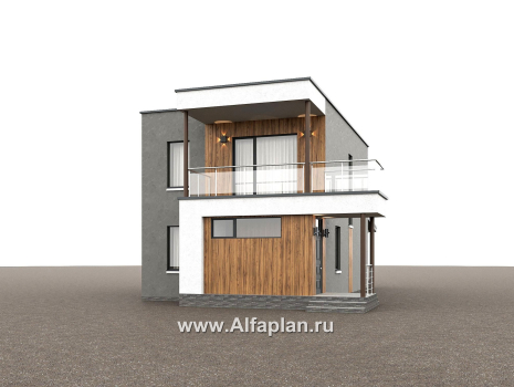 Проекты домов Альфаплан - "Викинг" - проект дома, 2 этажа, с сауной и с террасой, в стиле хай-тек - превью дополнительного изображения №1