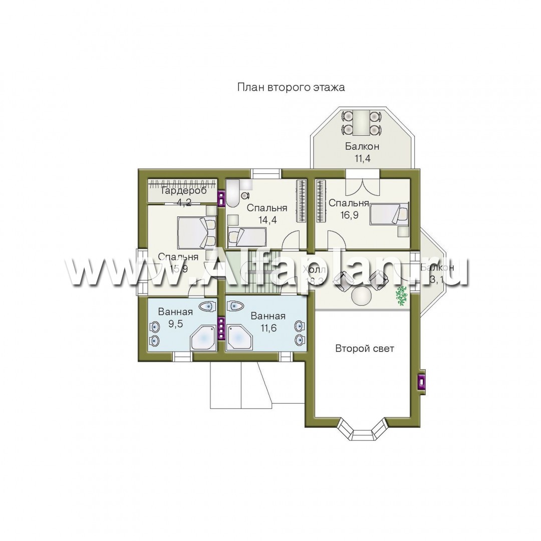 Проекты домов Альфаплан - «Вернигероде» - загородный дом с мансардой - изображение плана проекта №2