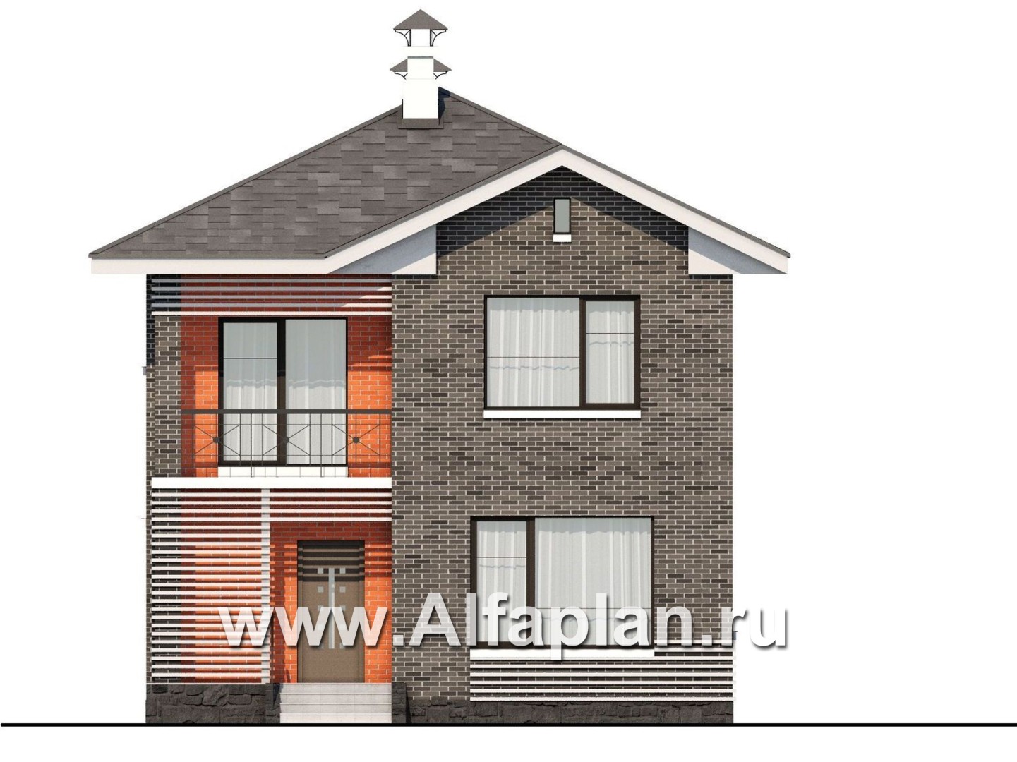 Проекты домов Альфаплан - Кирпичный дом «Серебро» для небольшой семьи - изображение фасада №1