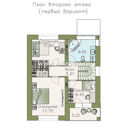 Проект двухэтажного дома из кирпича «Серебро», с террасой,  для небольшой семьи - превью план дома