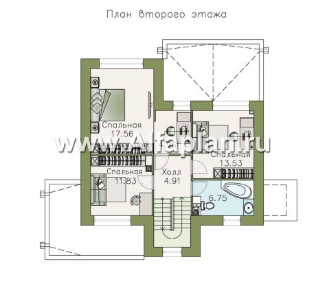 Проекты домов Альфаплан - «Динамика» - компактный дом с эксплуатируемой кровлей - превью плана проекта №2
