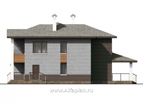 Проекты домов Альфаплан - «Высшая лига» -  комфортабельный двухэтажный дом с двумя жилыми комнатами на 1 этаже - превью фасада №2