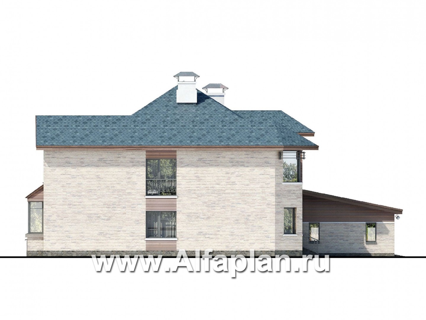 Проекты домов Альфаплан - «Гольфстрим» - современный коттедж с гаражом - изображение фасада №3