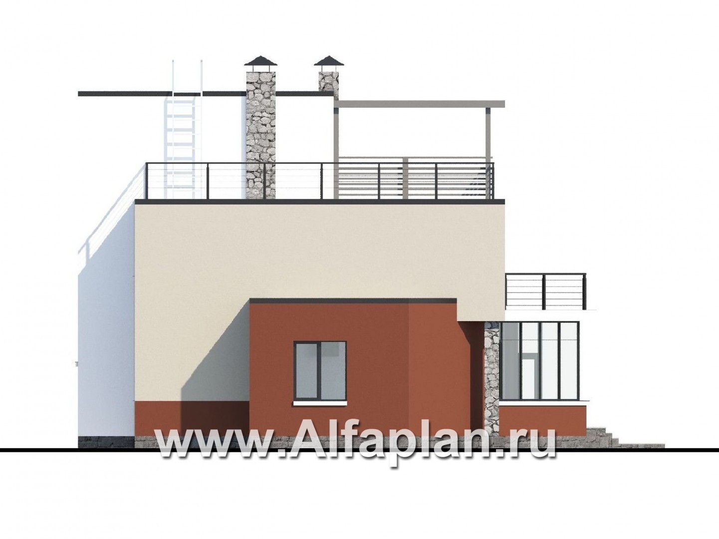 Проекты домов Альфаплан - «Земляничная долина» - коттедж с плоской кровлей и эффектным планом - изображение фасада №2