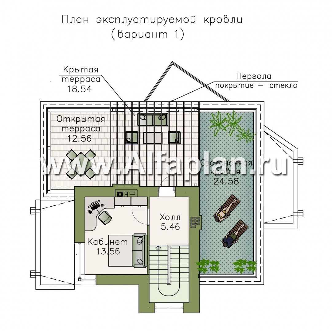 Проекты домов Альфаплан - «Земляничная долина» - коттедж с плоской кровлей и эффектным планом - план проекта №3