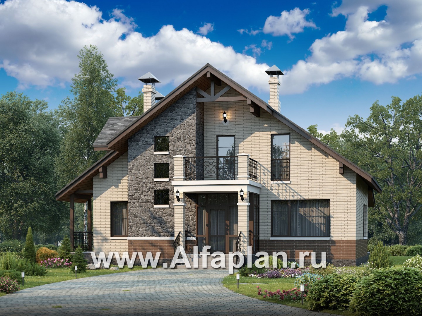 Проекты домов Альфаплан - «Бергедорф» - экономичный дом с двускатной кровлей - основное изображение