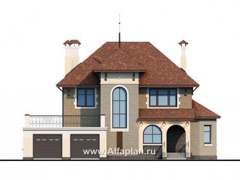 Проекты домов Альфаплан - «Маленький принц»- комфортабельный двухэтажный дом с террасой над гаражом - превью фасада №1