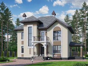 Проекты домов Альфаплан - «Разумовский» - элегантный загородный коттедж с террасой - превью основного изображения