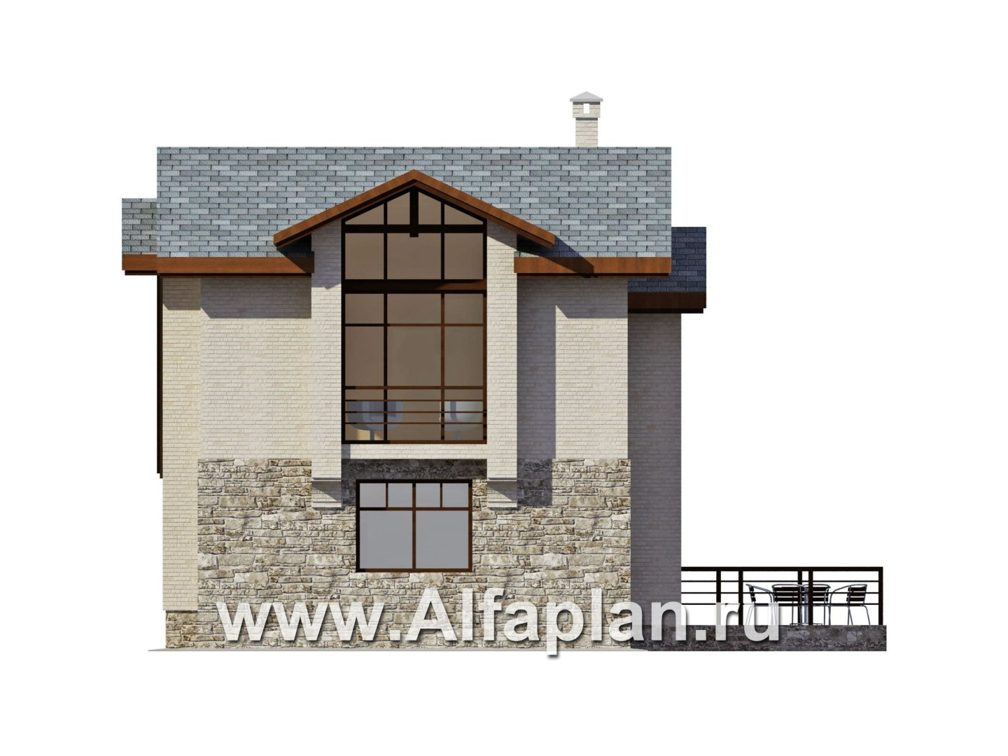 Проекты домов Альфаплан - Коттедж из кирпича с навесом для машины - изображение фасада №4