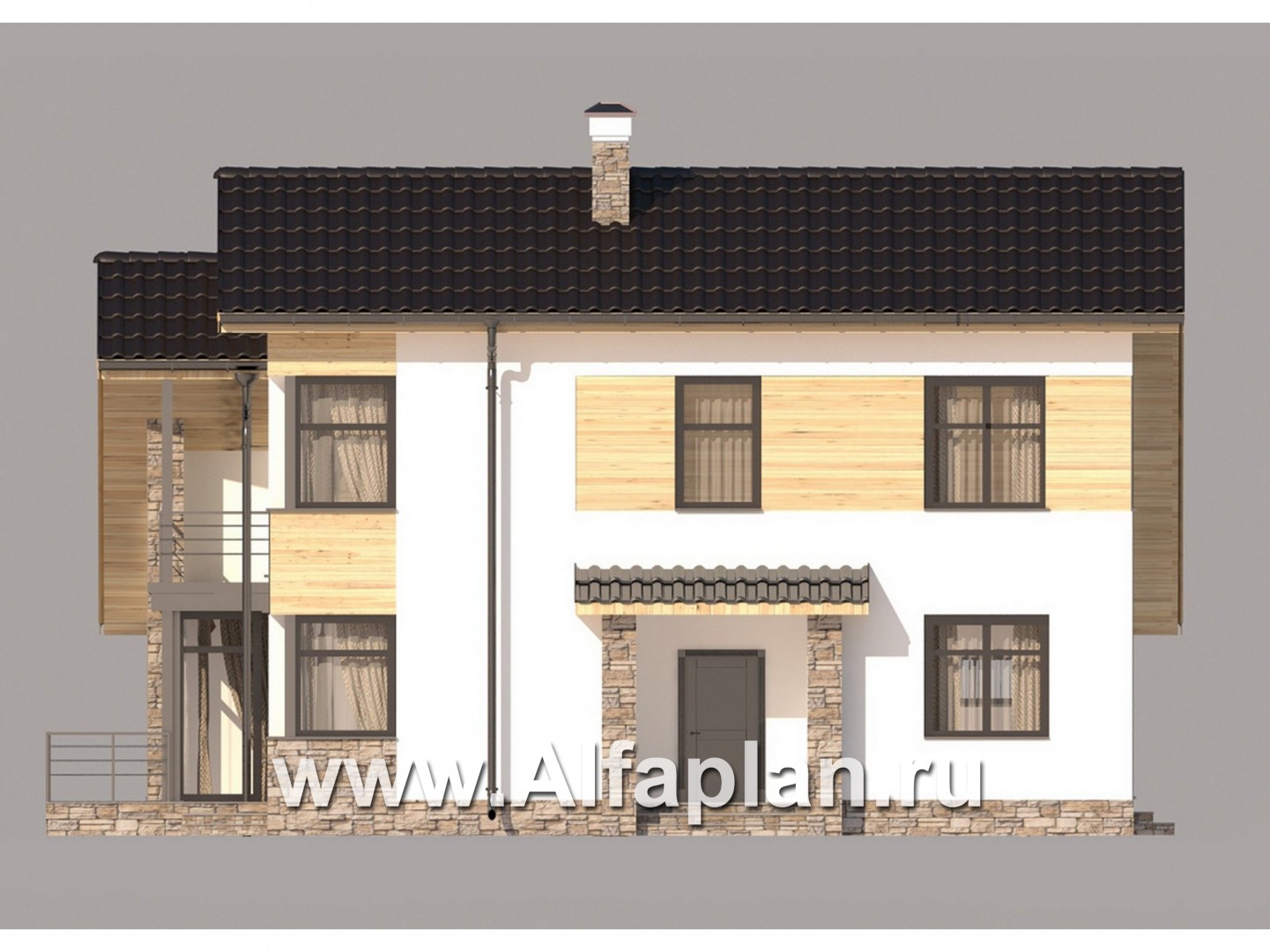 Проекты домов Альфаплан - Современный коттедж для большой семьи - изображение фасада №2