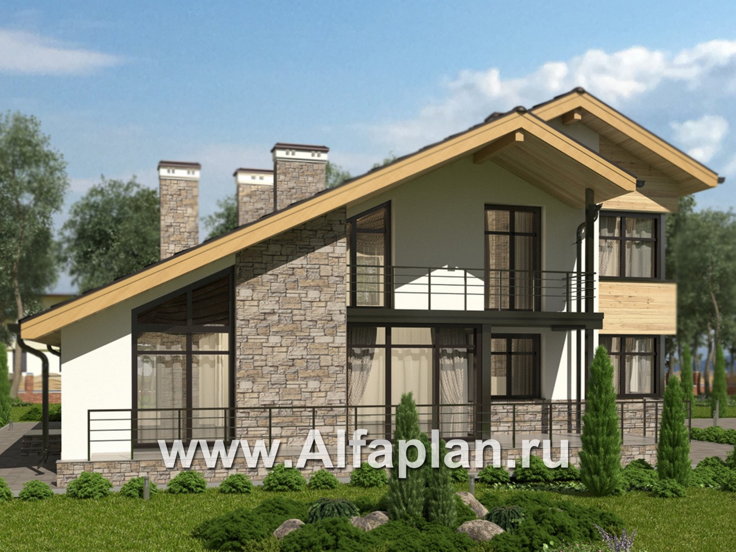 Проекты домов Альфаплан - Современный коттедж для большой семьи - основное изображение