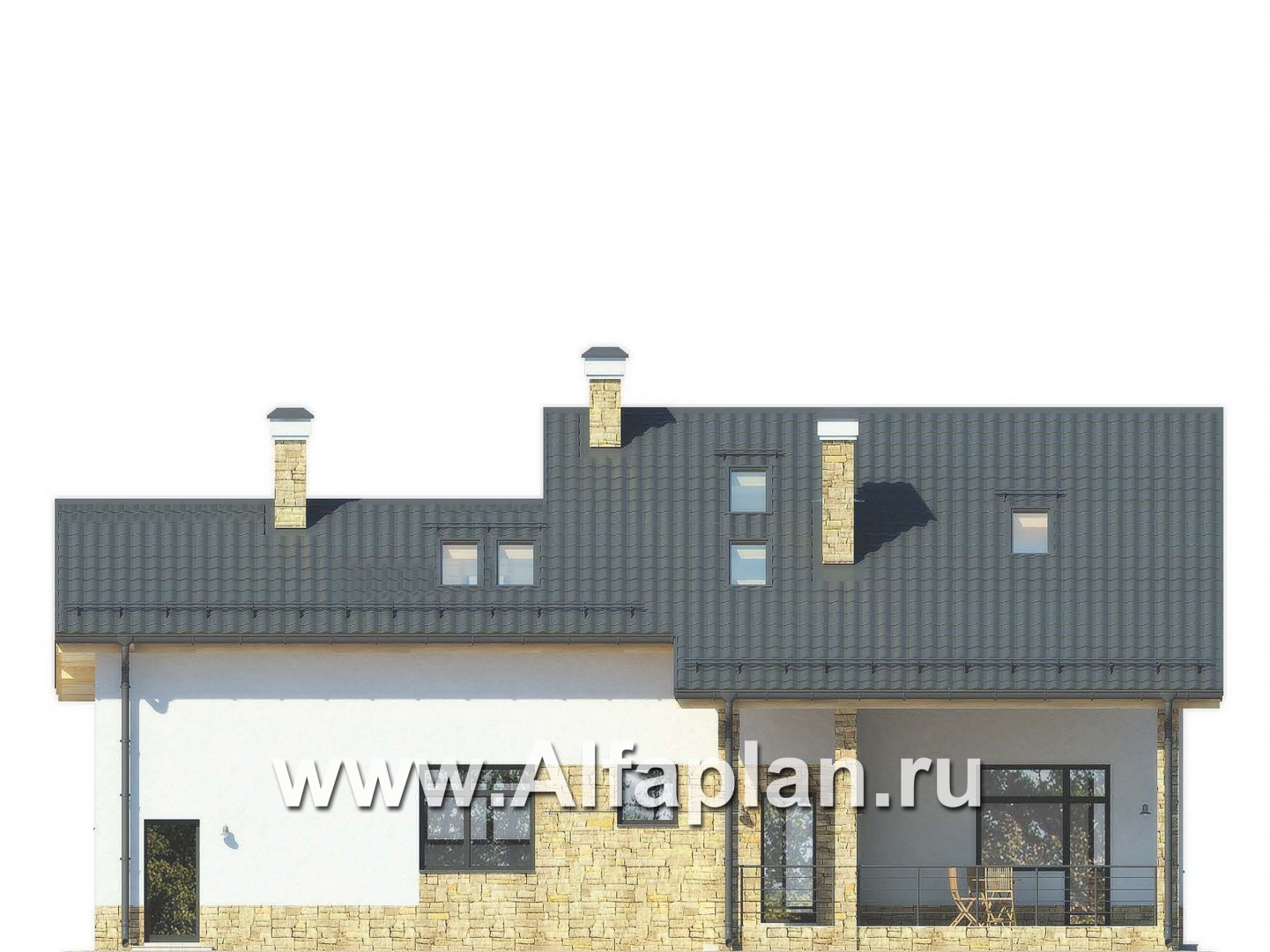 Проекты домов Альфаплан - Современный дом с гаражом и жилой мансардой - изображение фасада №4
