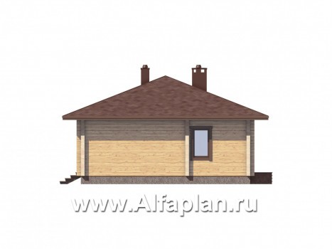 Проекты домов Альфаплан - Удобная дача из бревна с большой террасой и шатровой кровлей - превью фасада №1