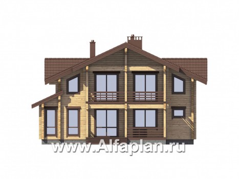 Проекты домов Альфаплан - Загородный дом из бруса для большой семьи - превью фасада №3