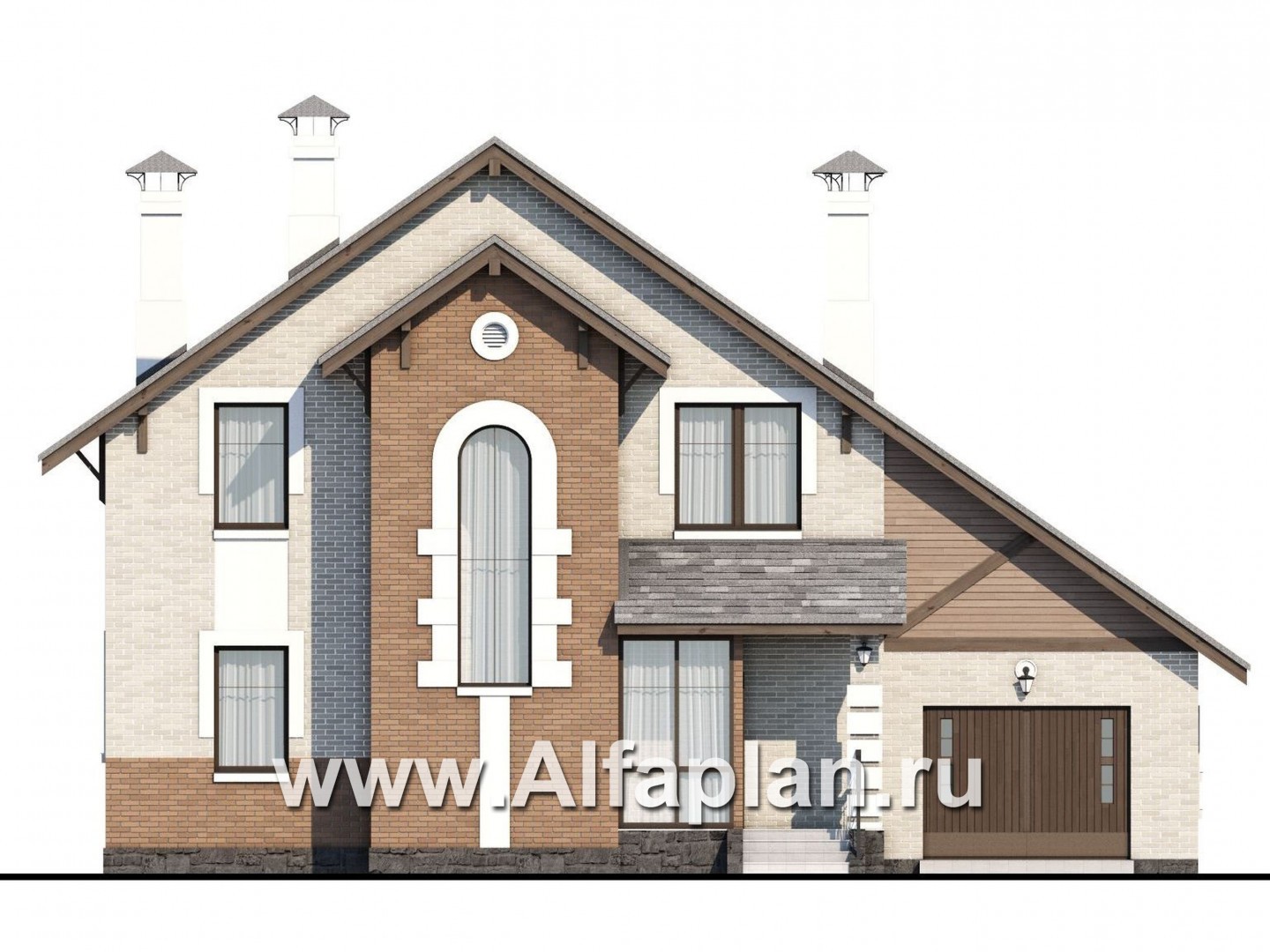 Проекты домов Альфаплан - «Виконт» - коттедж с гаражом и простой двускатной кровлей - изображение фасада №1