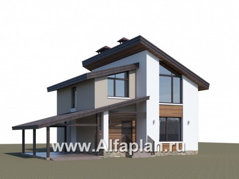 Проекты домов Альфаплан - «Оптима» - стильный небольшой дом с гаражом-навесом - превью дополнительного изображения №1