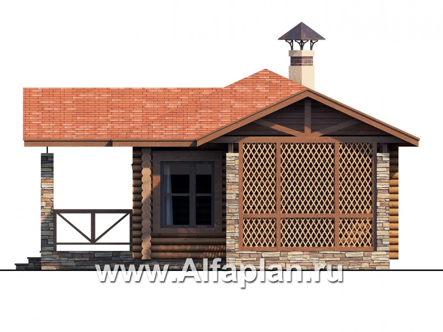 Проекты домов Альфаплан - Компактная, угловая деревянная баня с террасой - изображение фасада №2