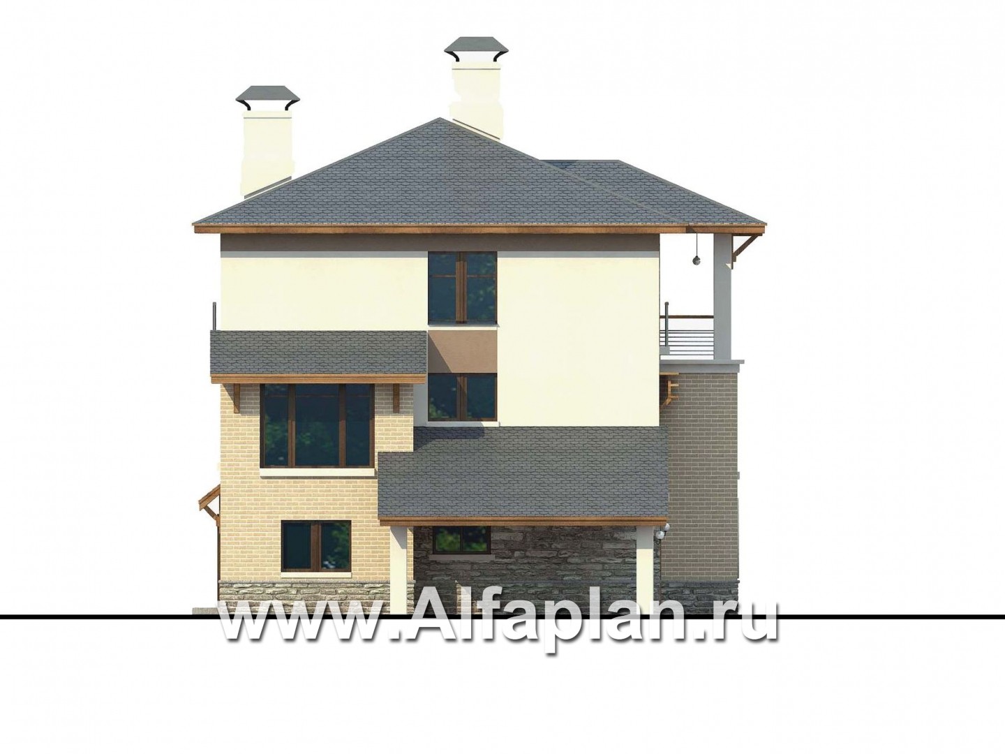 Проекты домов Альфаплан - Дом из газобетона «Аура» в современном стиле - изображение фасада №3