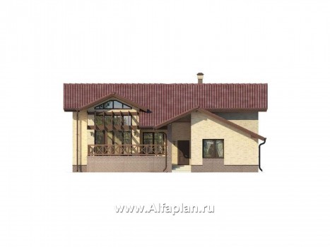 Проекты домов Альфаплан - Комфортабельный дом для отдыха с бассейном - превью фасада №1
