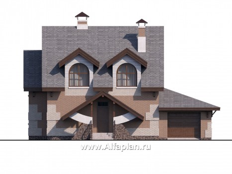 Проекты домов Альфаплан - «Улыбка» - компактный загородный дом с гаражом - превью фасада №1