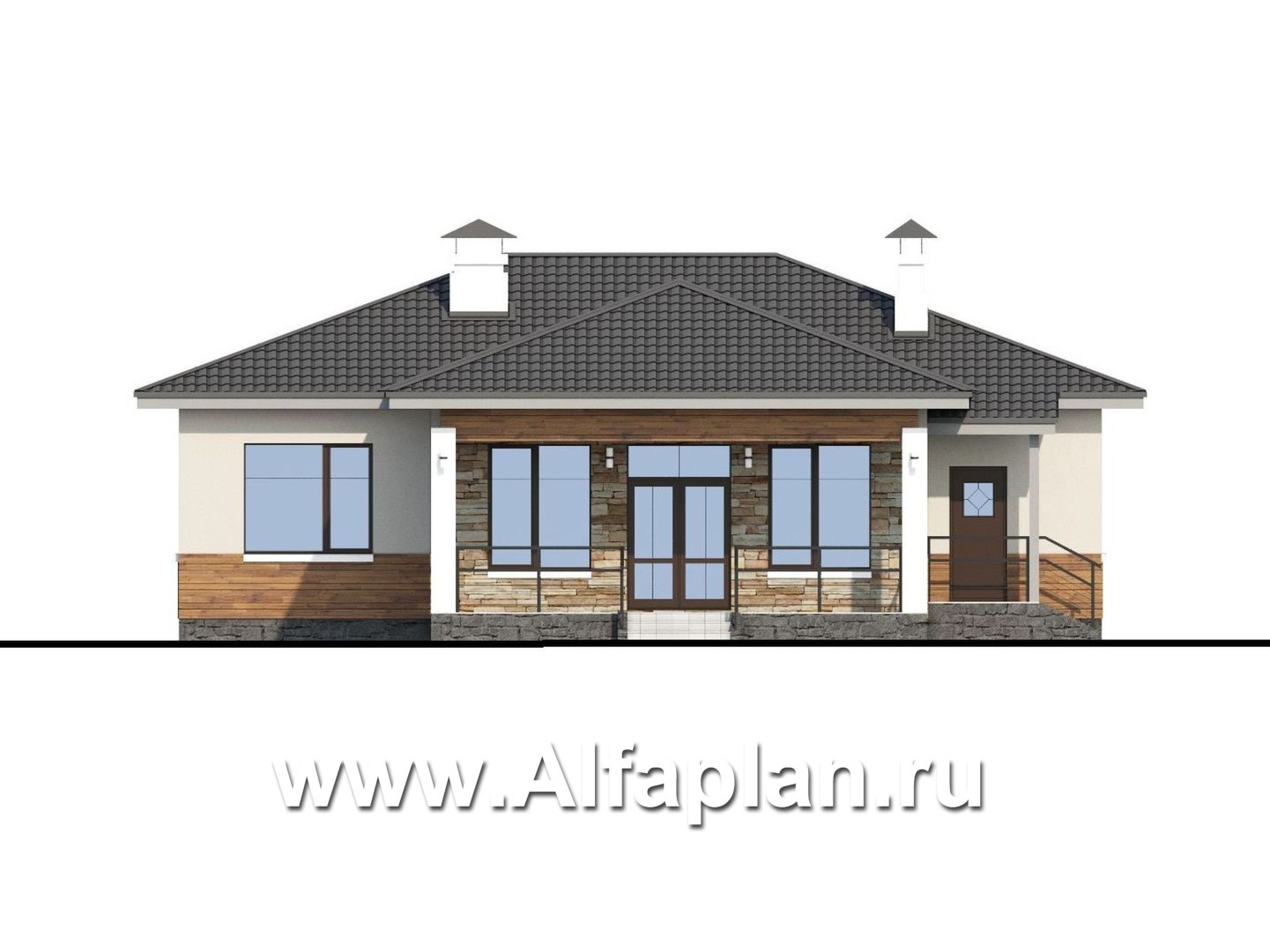 Проекты домов Альфаплан - «Витамин» - одноэтажный дом с большой гостиной и крытой террасой - изображение фасада №4