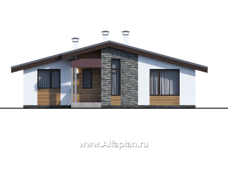 Проекты домов Альфаплан - «Дзета» - одноэтажный каркасный дом с просторной гостиной-столовой - превью фасада №1