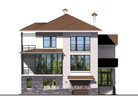 Проекты домов Альфаплан - «Светлые времена» - респектабельный особняк с большими окнами - превью фасада №1
