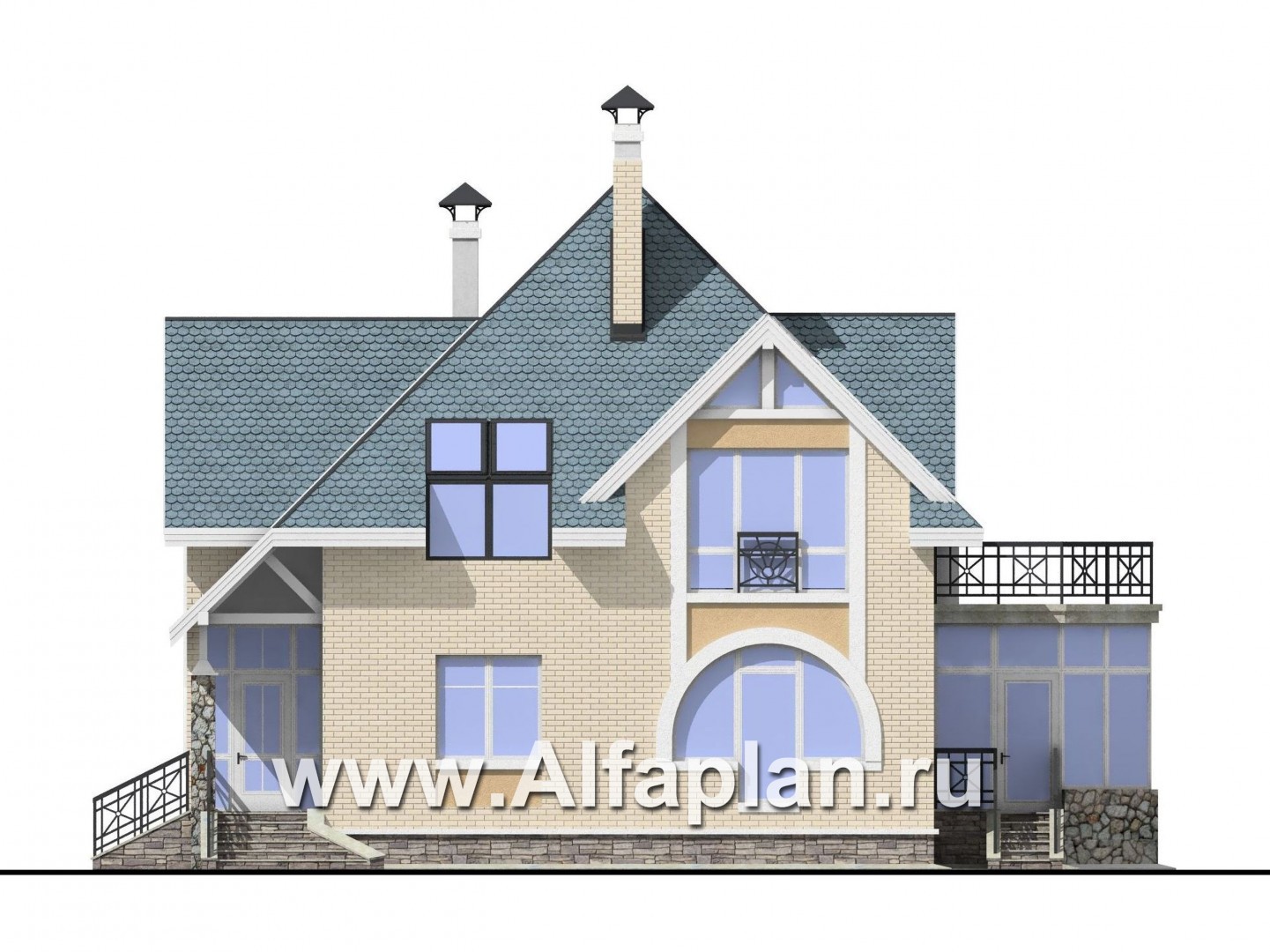 Проекты домов Альфаплан - Коттедж с окнами верхнего света - изображение фасада №2
