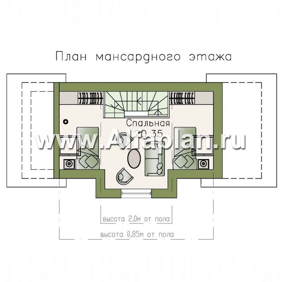 Проект бани, с гостевой комнатой в мансарде - план дома