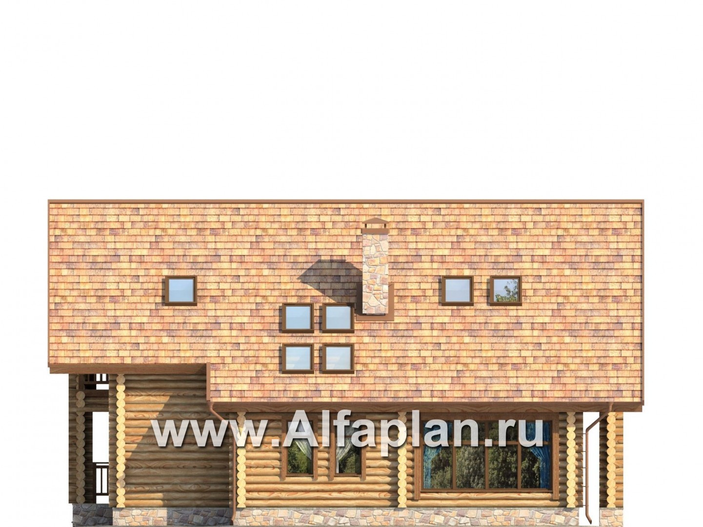 Проекты домов Альфаплан - Деревянный дом с навесом для машины - изображение фасада №4