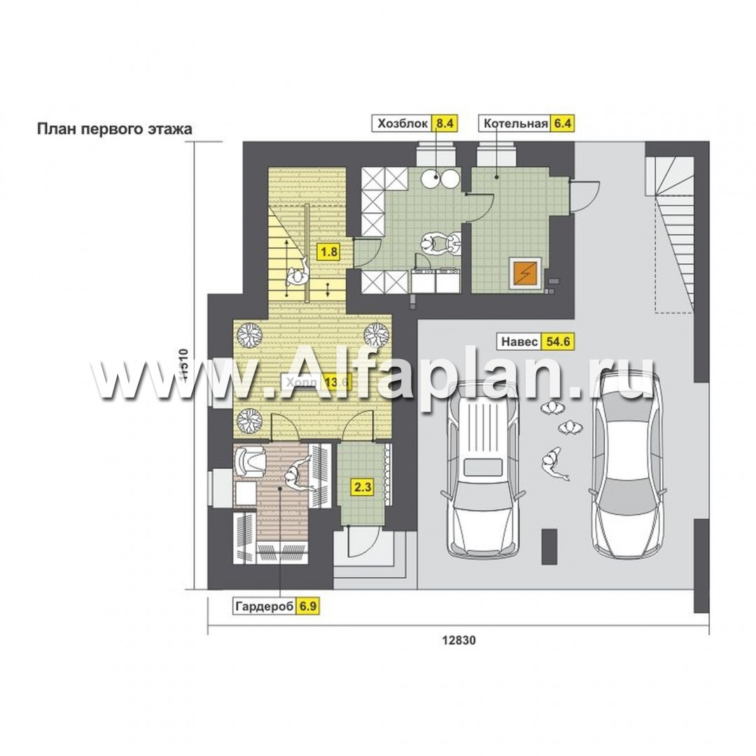 Проекты домов Альфаплан - Трехэтажный кирпичный коттедж - изображение плана проекта №1