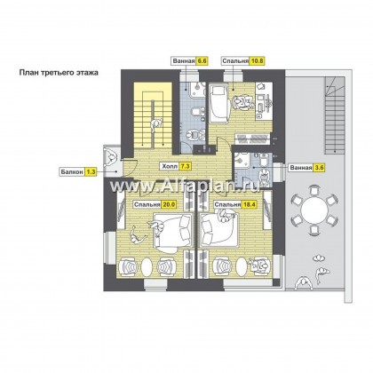 Проекты домов Альфаплан - Трехэтажный кирпичный коттедж - превью плана проекта №3