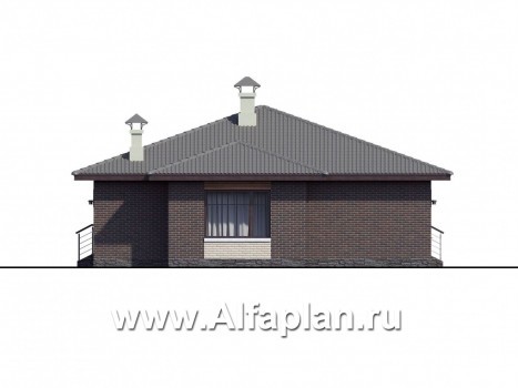 Проекты домов Альфаплан - «Волхов» - уютный одноэтажный коттедж с тремя спальнями - превью фасада №3