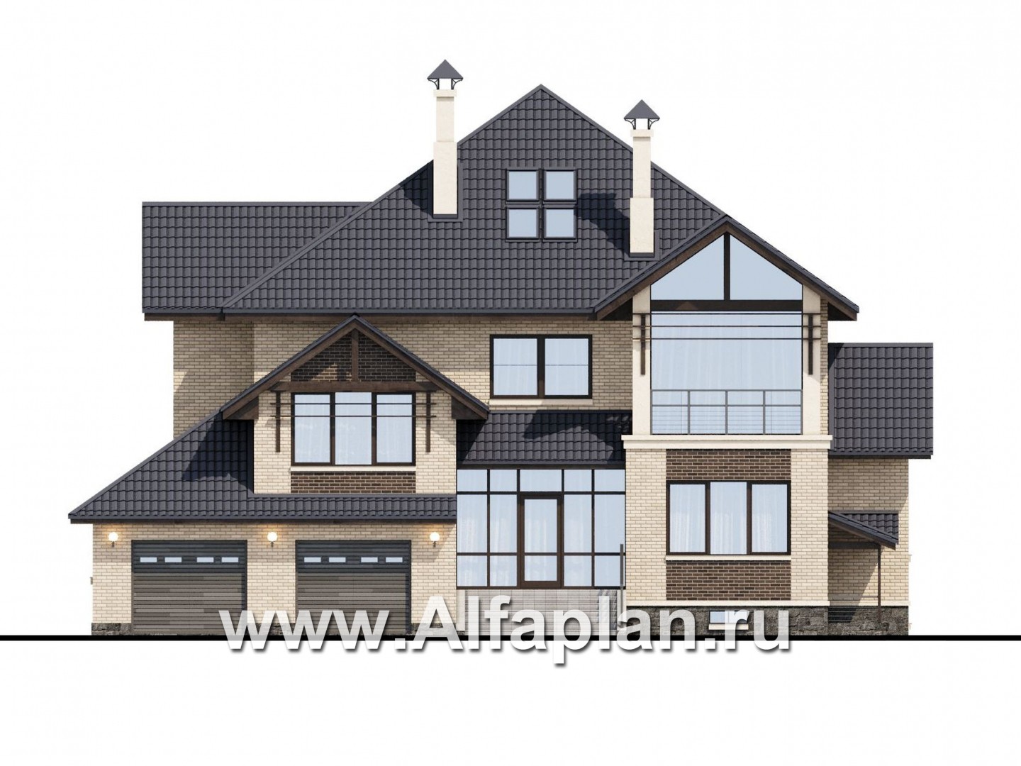 Проекты домов Альфаплан - «Современник плюс» — современный дом c цокольным этажом - изображение фасада №1