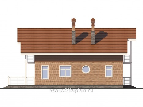 Проект дома с мансардой, из газобетона, с террасой и навесом на 1 авто - превью фасада дома