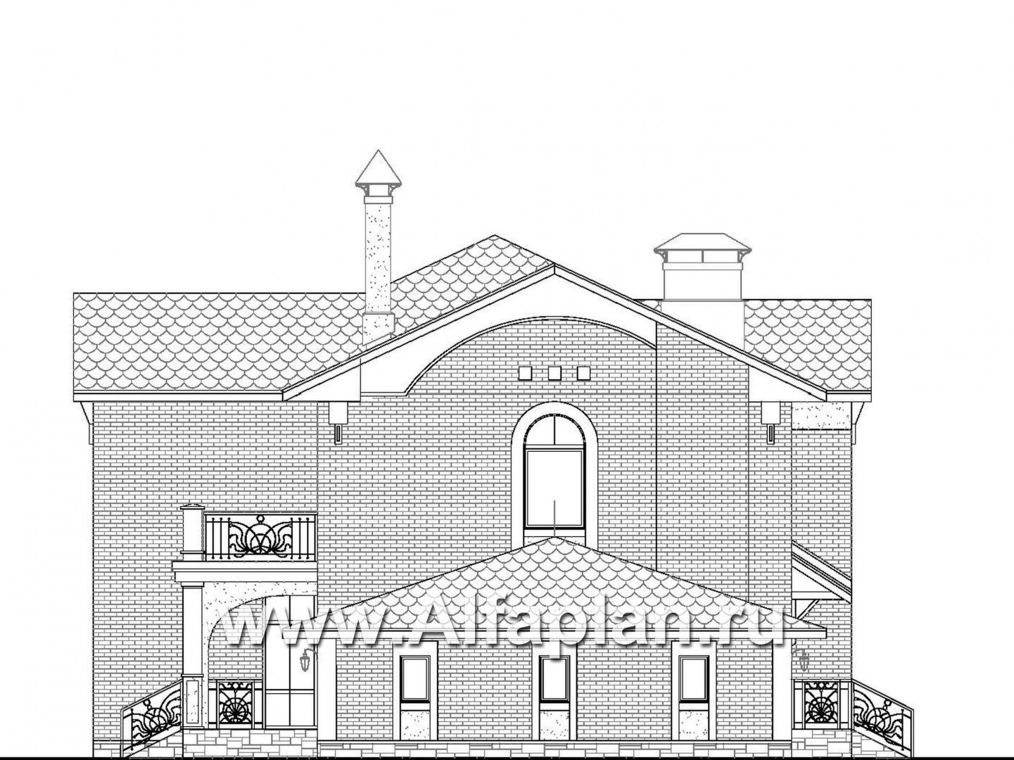 Проекты домов Альфаплан - «Голицын»- проект двухэтажного дома, с двусветной гостиной и с террасой, в стиле модерн и гаражом на 2 авто - изображение фасада №2