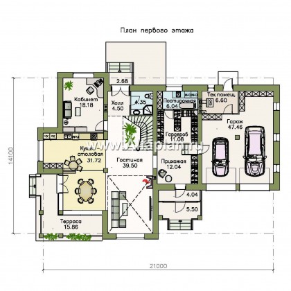 Проекты домов Альфаплан - «Голицын»- проект двухэтажного дома, с двусветной гостиной и с террасой, в стиле модерн и гаражом на 2 авто - превью плана проекта №1