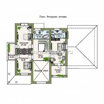 Проекты домов Альфаплан - «Голицын»- проект двухэтажного дома, с двусветной гостиной и с террасой, в стиле модерн и гаражом на 2 авто - превью плана проекта №2