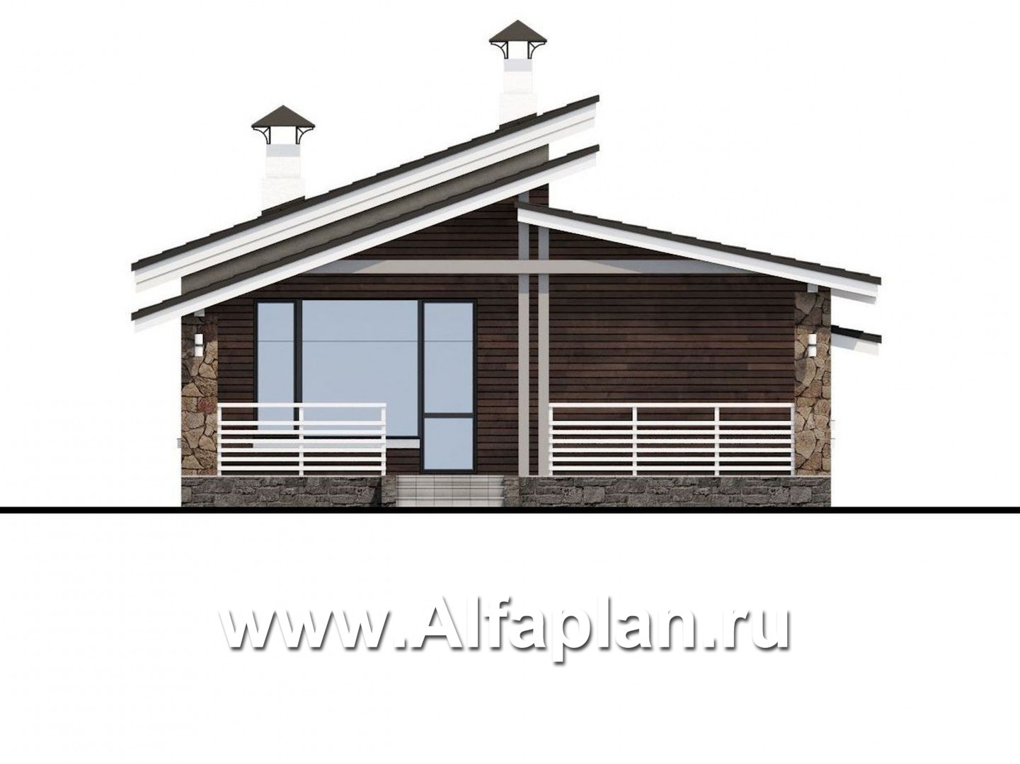 Проекты домов Альфаплан - «Дриада» - одноэтажный дом с гаражом-навесом - изображение фасада №4