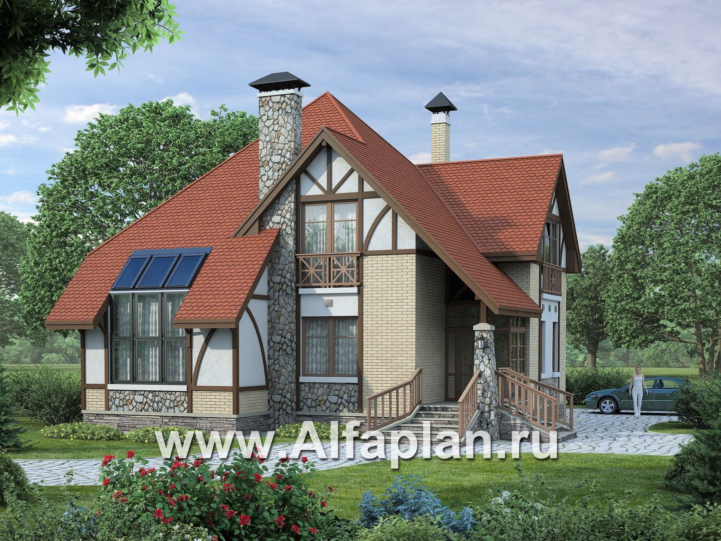 Проекты домов Альфаплан - «Зонненхаус» - коттедж  с солнечной гостиной - дополнительное изображение №1