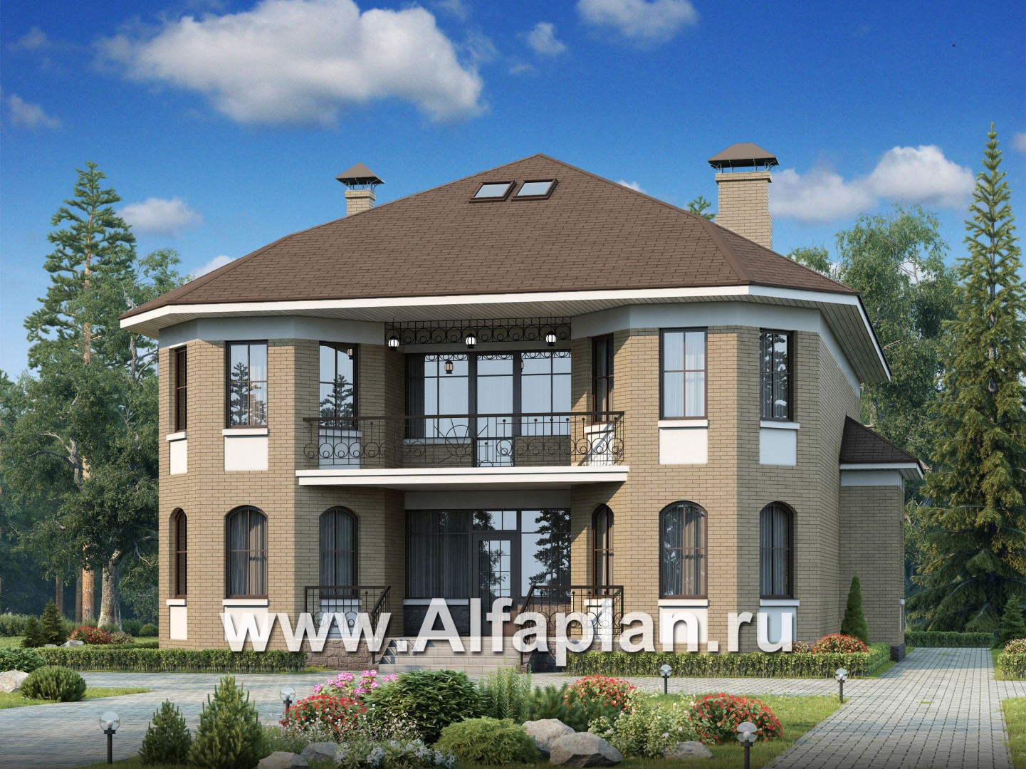 Проекты домов Альфаплан - «Рюрик» - солидный дом из газобетона для солидной семьи - основное изображение