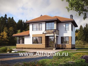 Проекты домов Альфаплан - «Драйв»- дом с высокой гостиной и  террасой - превью основного изображения