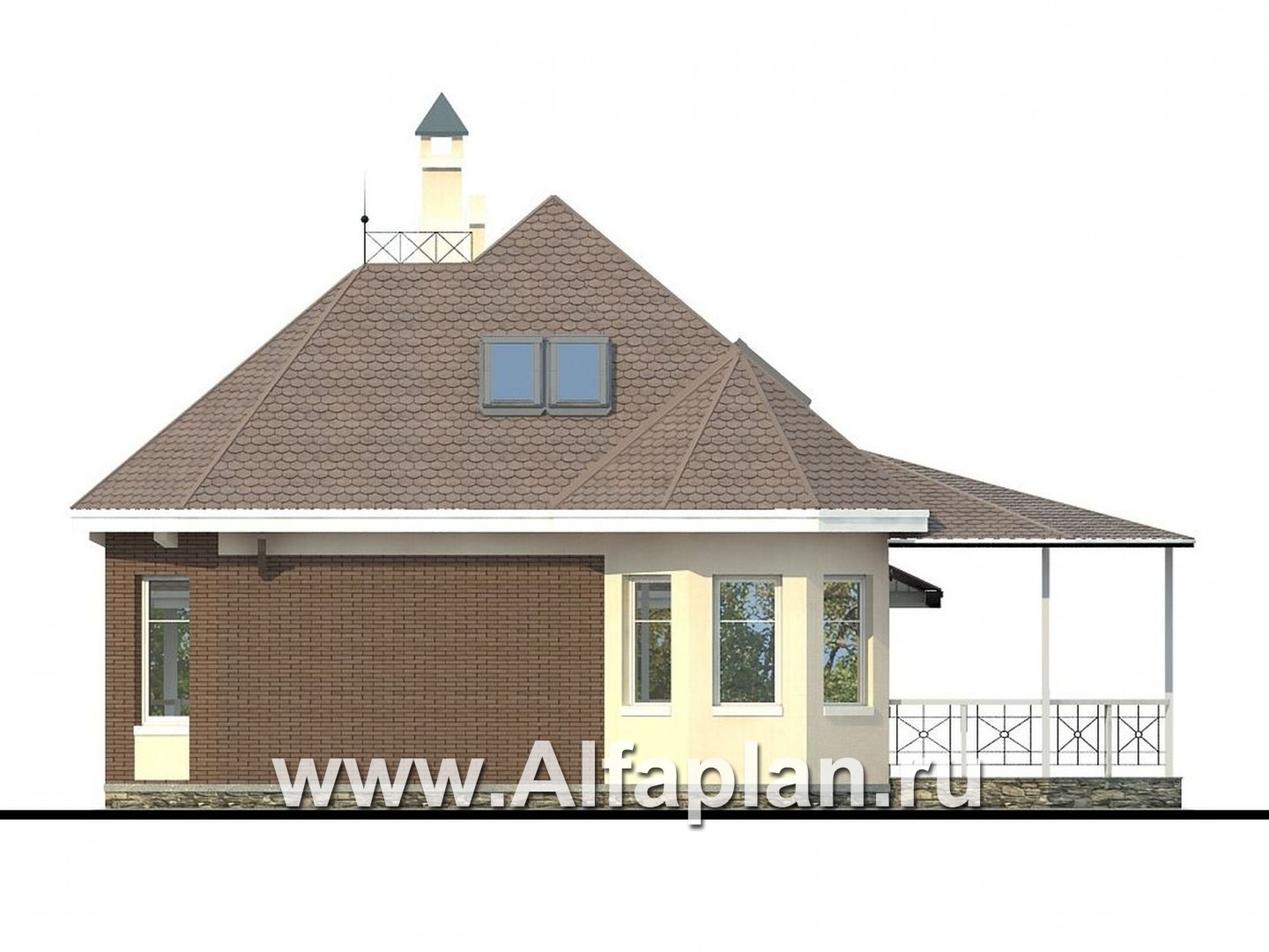 Проекты домов Альфаплан - «Душечка плюс» - компактный дом с навесом для машин - изображение фасада №2